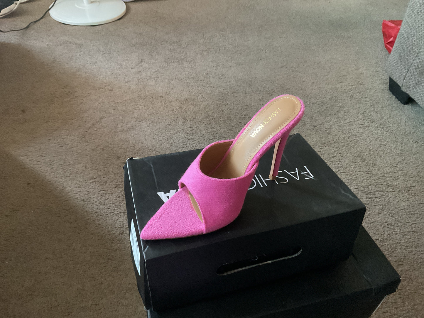 Pink suede high heels