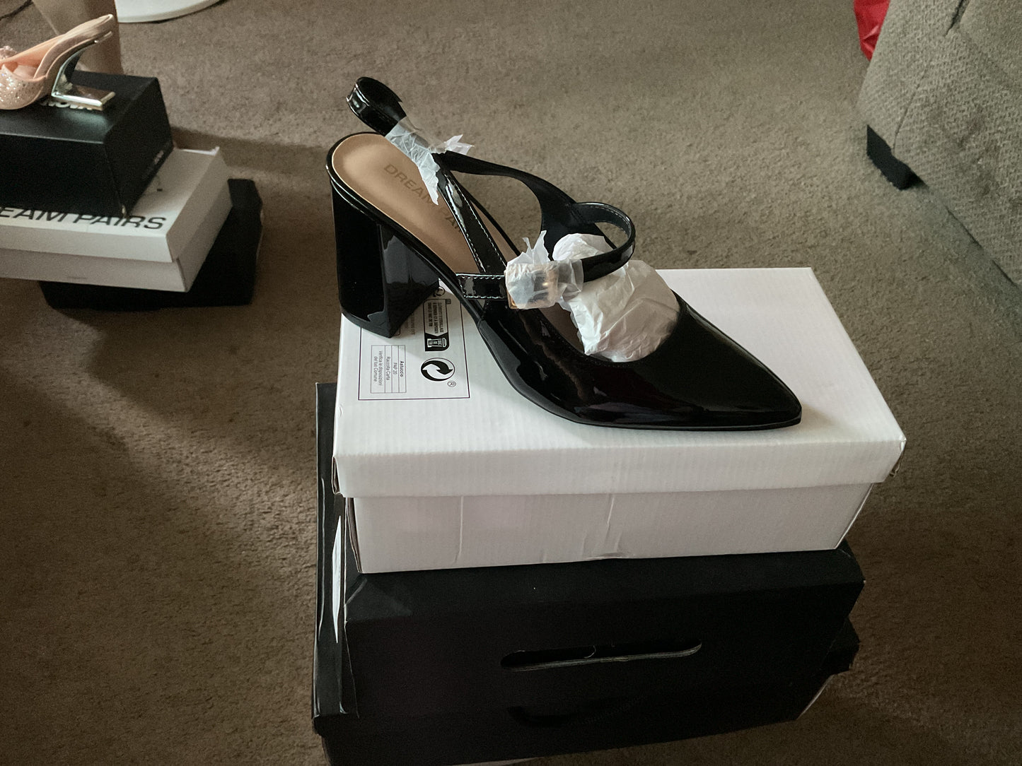 Black blocked heels with strap