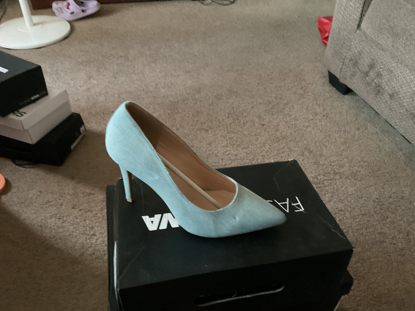 Blue denim high heels